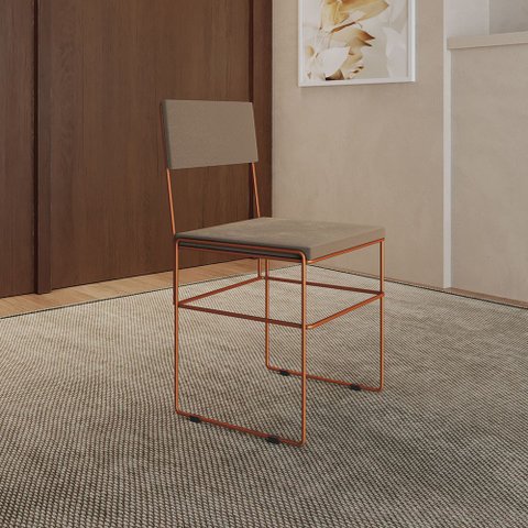 Cadeira de Jantar Industrial Vitória Estofada Veludo Base Cobre para Mesa Sala de Jantar-cobre/bege