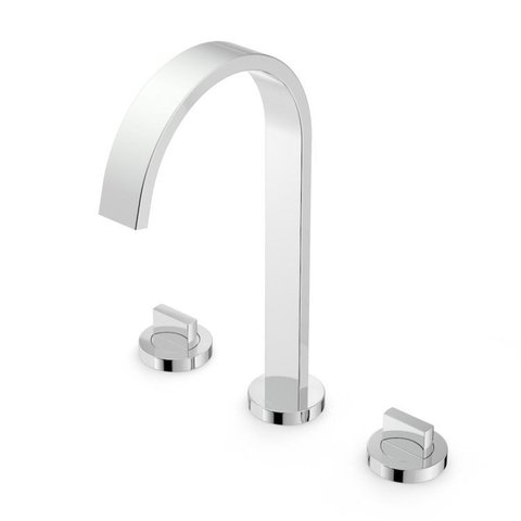 Kit com 2 Torneira Misturador para Lavatório 3 Furos de Bico Alta e Válvula de Escoamento Flow Prata/Cromado Celite