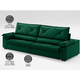 Sofá com Carregador Usb e Molas no Assento Retrátil Reclinável Nice 2,90m Velosuede - Netsofas - 4