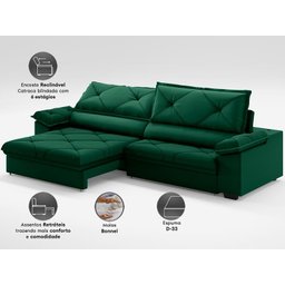 Sofá com Carregador Usb e Molas no Assento Retrátil Reclinável Nice 2,90m Velosuede - Netsofas - 2