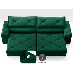 Sofá com Carregador Usb e Molas no Assento Retrátil Reclinável Nice 2,90m Velosuede - Netsofas - 3
