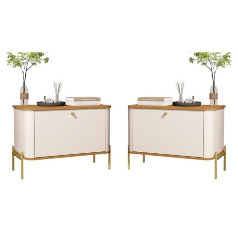 Jogo de Mesa de Cabeceira Sofia Off White Nature Dourado
