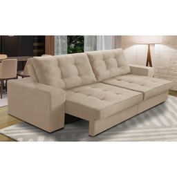 Sofá Retrátil e Reclinável 2 Lugares 1,50m com Molas Giovana Suede Bege Madelina Decor - 1