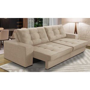 Sofá Retrátil e Reclinável 2 Lugares 1,50m com Molas Giovana Suede Bege Madelina Decor