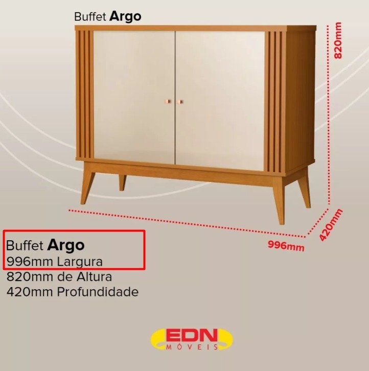 Balcão Buffet 2 Portas Sala de Jantar Argo 99,6 Cm :cedro / Off White - Ripado - 3