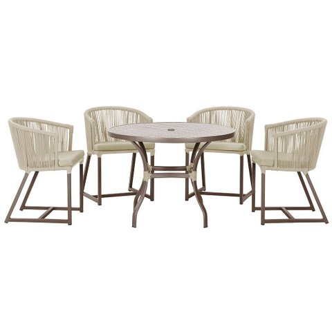 Mesa com 4 Cadeiras de Jantar Roma 100cm e Noronha em Aluminío Marrom Corda Nautica Estofado 7 Trama