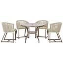 Ver imagem 1 de Mesa com 4 Cadeiras de Jantar Roma 100cm e Noronha em Aluminío Marrom Corda Nautica Estofado 7 Trama