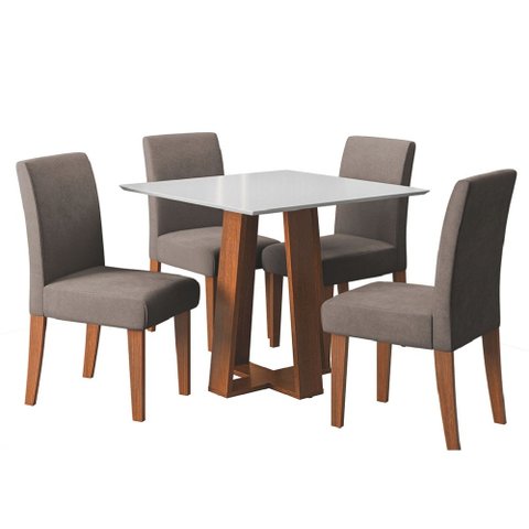 Conjunto Sala de Jantar Mesa Athenas Quadrada 0,90m 4 Cadeiras Trieste Madeirado/Mascavo Dobuê