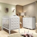 Ver imagem 1 de Quarto de Bebê com Cômoda 1 Porta 4 Gavetas e Berço Capitonê 100% MDF Maya Clássico Espresso Móveis Branco/Brilho