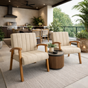 Ver imagem 1 de Kit 2 Poltronas Haley Decorativa Linho Sala Estar Área Gourmet Varanda Madeira Maciça:bege