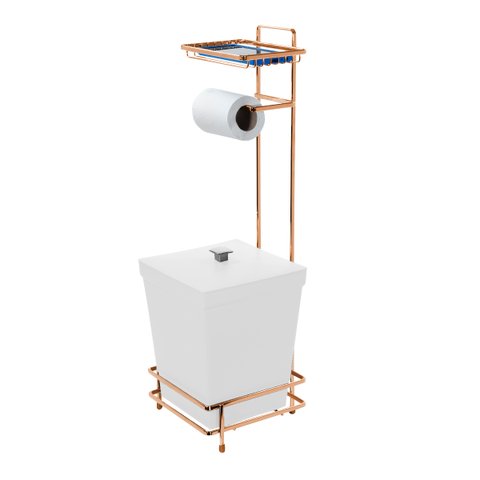 Papeleira Rose Gold Com Lixeira Quadrada e Acessório Lenço e Celular - Wp Connect Suporte Aço Piatin