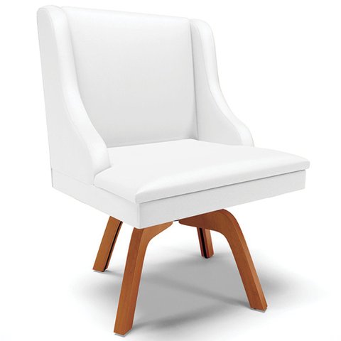 Poltrona Decorativa Base Giratória de Madeira Firenze Corino Branco/Natural - Gran Belo