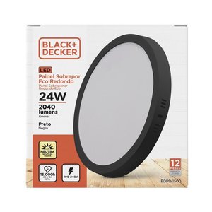 Painel Led Eco Redondo Preto 100-240v 24w 4000k Black+decker