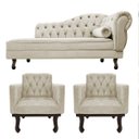 Ver imagem 1 de Kit Diva Recamier Diana 140cm Lado Esquerdo e 02 Poltronas Classic Linho Bege - ADJ Decor