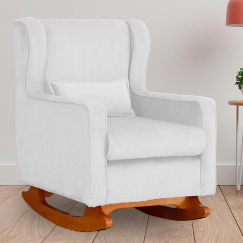 Poltrona Amamentação Balanço Aurora Suede Branco - Lm Decor