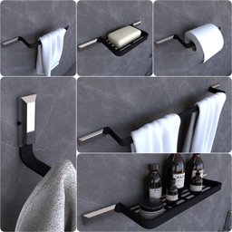 Kit Acessórios Para Banheiro Preto e Cromo Empire 6 peças - 1