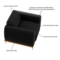 Kit 2 Poltronas Decorativas Sala de Estar Base de Madeira Euro Veludo Preto - 3 Kit 2 Poltronas Decorativas Sala de Estar Base de Madeira Euro Veludo Preto - 3