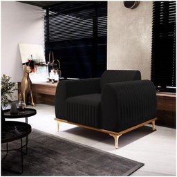 Kit 2 Poltronas Decorativas Sala de Estar Base de Madeira Euro Veludo Preto - 2 Kit 2 Poltronas Decorativas Sala de Estar Base de Madeira Euro Veludo Preto - 2