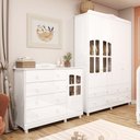 Ver imagem 1 de Quarto Infantil com Guarda-Roupas e Cômoda com Janelas 100% MDF Maya Clássico Espresso Móveis Branco/Brilho