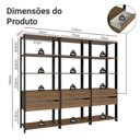 Ver imagem 3 de Estante Armário Multiuso para Livros 6 Gavetas 12 Prateleiras 210cm Rustic/preto Madesa Xa Rustic/
