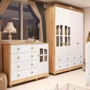 Ver imagem 1 de Quarto Infantil com Guarda-Roupas e Cômoda com Janelas 100% MDF Maya Clássico Espresso Móveis Branco/Brilho/Amêndoa