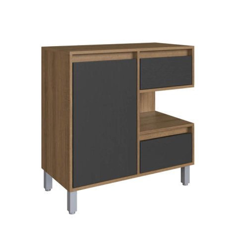 Gabinete Banheiro 80cm Paula Mel Grafite com 2 Gaveta Portae Nicho sem Cuba