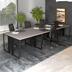 Mesa Trabalho Escritório 6 Pessoas 360cm Pé Metal F5 Office Cor:cinza Sagrado com Preto