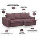 Ver imagem 4 de Sofá Retrátil Reclinável para Sala de Estar Living 215cm Vêneto F04 Veludo Lilás - Lyam Decor