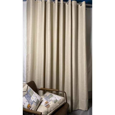 Cortina no Tecido Linho Flamê Bege com Forro Microfibra Branco - 1,35l X 2,60a