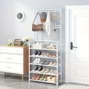 Ver imagem 4 de Cabideiro Sapateira Prateleira Organizadora Metálica 5 Níveis para Calçados Chapéu e Roupas - Branca