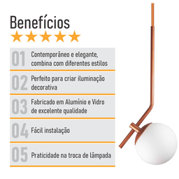 Lustre Pendente On Ly - Bronze com Globo de Vidro Branco - 6