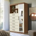 Ver imagem 2 de Guarda Roupa Casal Toledo 6 Portas MDF MDP Jatobá Areia Acetinado Cômoda 6 Gavetas com Espelho
