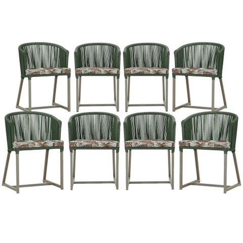 8 Cadeiras de Jantar Área Noronha em Alumínio com Pintura Fendi Corda Náutica Estofado 6 Trama Origi