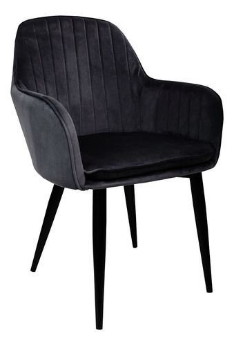 Cadeira Poltrona Vintage Eames em Tecido de Veludo Preto:veludo Preto/preto/listras