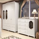 Ver imagem 1 de Quarto Infantil com Guarda-Roupas e Cômoda com Janelas 100% MDF Maya Provençal Yescasa Branco/Brilho