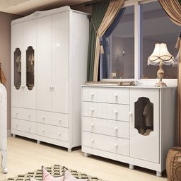 Quarto Infantil com Guarda-roupas e Cômoda com Janelas 100% Mdf Maya Provençal Espresso Móveis - 1