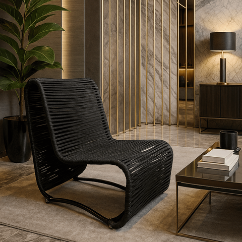 Poltrona Descanso Lotus em Aço e Corda Náutica para Varanda Gourmet Moderna