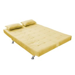 Sofá Cama Retrátil Reclinável 2 Lugares Gabriela Com 2 Almofadas Suede Amarelo - Ninho Decor - 4