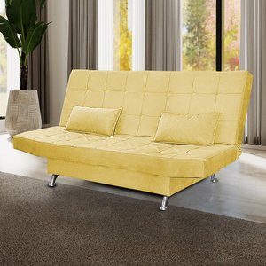 Sofá Cama Retrátil Reclinável 2 Lugares Gabriela Com 2 Almofadas Suede Amarelo - Ninho Decor