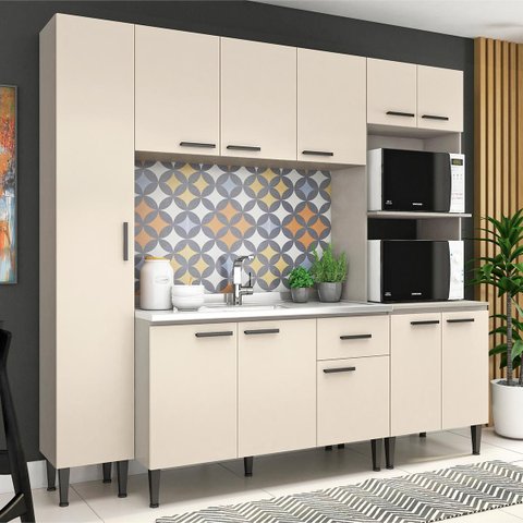 Cozinha Modulada Compacta Max 220 X 195 Cm 4 Peças 11 Portas 1 Gaveta Mdp Cinza Champanhe - Clicklar