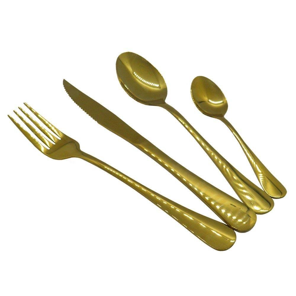 Jogo de Talheres 4 Peças Conjunto Luxo Dourado - 1