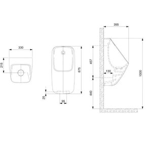 Kit com 3 Mictório Rimless com Entrada Superior Proton Square Roca