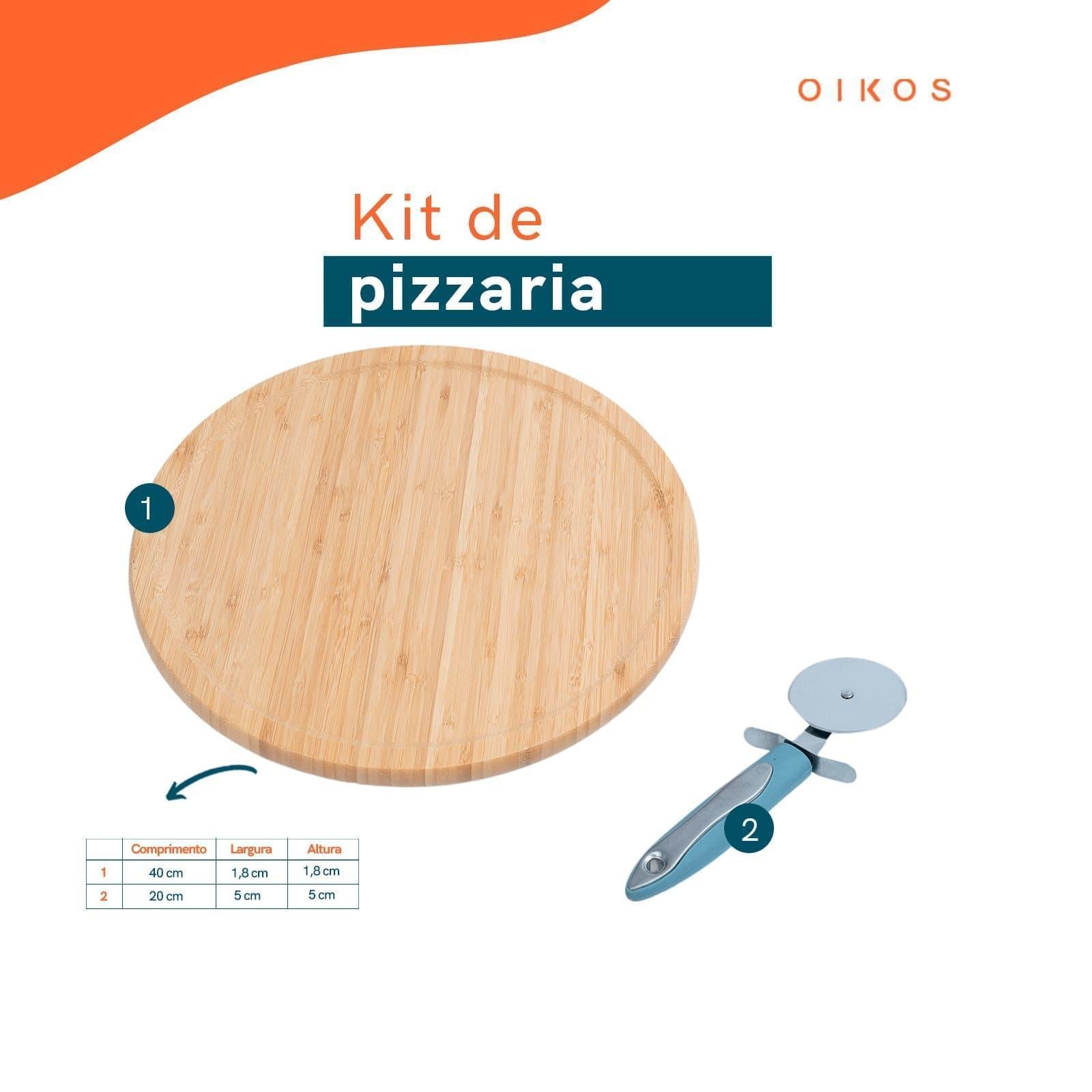 Kit Tábua de Bambu Giratória e Cortador de Pizza Azul 2 Pçs - 2