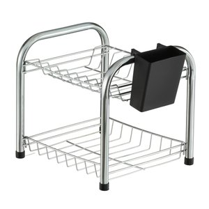 Escorredor de Louça Duplo 08 Pratos Desmontável Porta Talher Plástico Preto Secador Cozinha