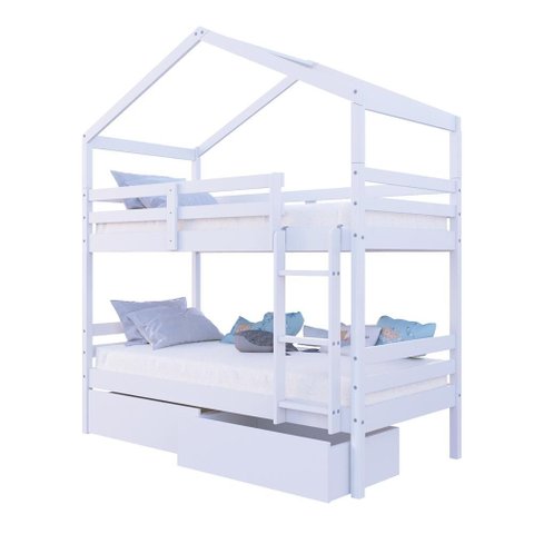 Beliche Solteiro Casinha com Gavetas Madeira Maciça Branco Megamobilia