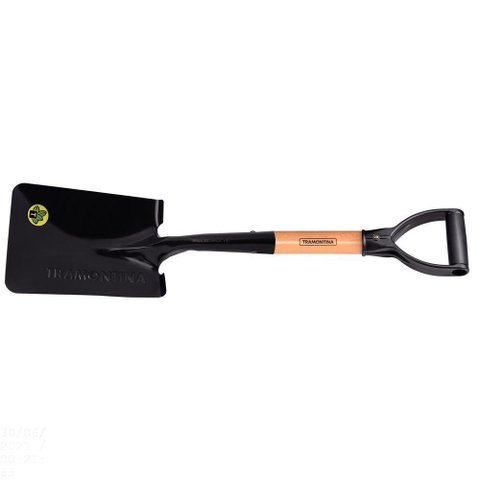 Pá Quadrada Pequena em Aço com Cabo de Madeira 45 Cm com Empunhadura Plástica Reta Ergonô