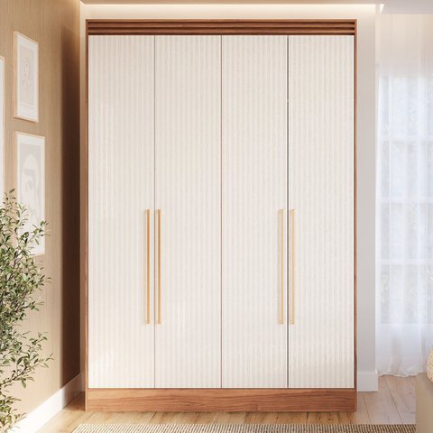 Guarda-Roupa Solteiro 4 Portas 159cm 100% MDF Lumiar Espresso Móveis Bege/Cinamomo/Grafiatto