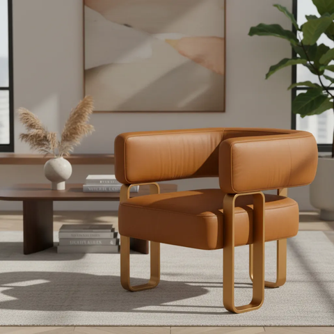 Poltrona Cadeira Decorativa Versátil Loy - Zahav Estofados:courino Sintético Marrom