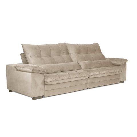 Sofá Retrátil Reclinável 2,50m com Molas e Espuma D33 Biondi Veludocristal - Netsofas - Areia