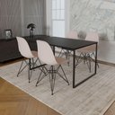 Ver imagem 1 de Mesa Industrial Base Ferro Preto 137x90 Tampo Preto 4 Cadeiras Eiffel Ferro Preto Assento Branco